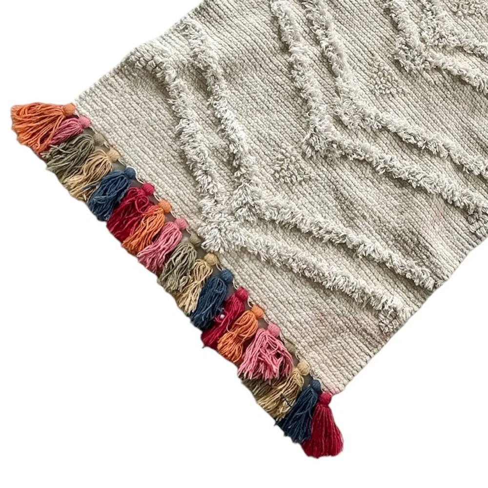 Pier 1 boho multicolor fringe sequin tassel area throw rug Size 23” X 40”